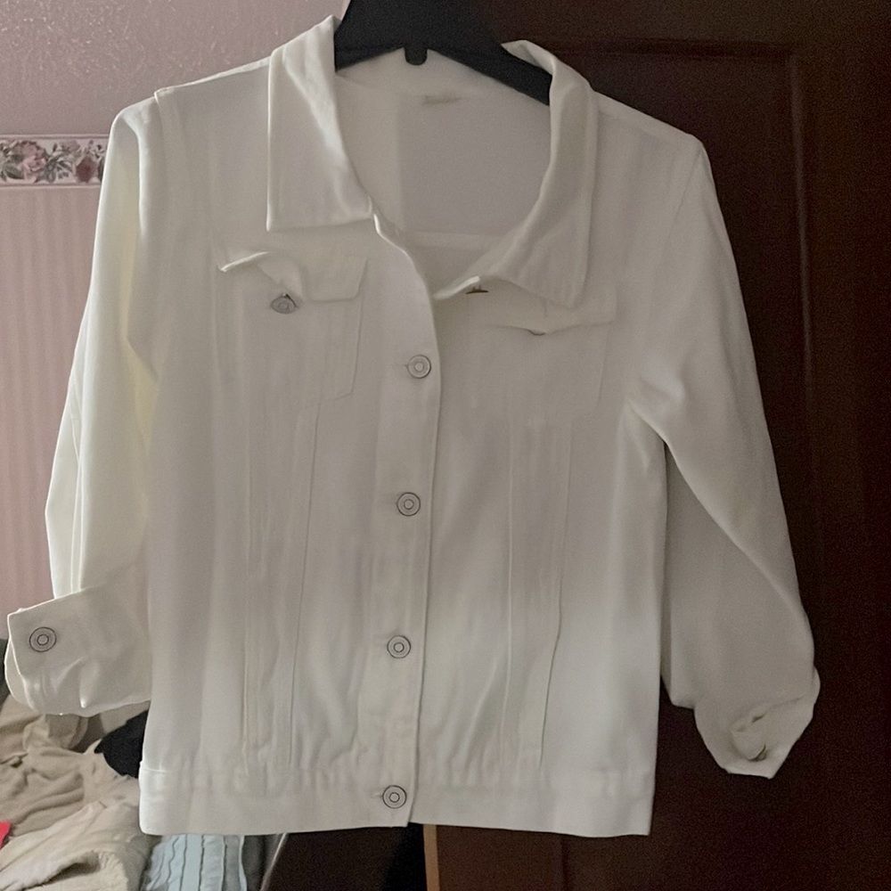 For the bride !NEVER Worn White jean jacket S/M with Glitter “WIFEY” on back !